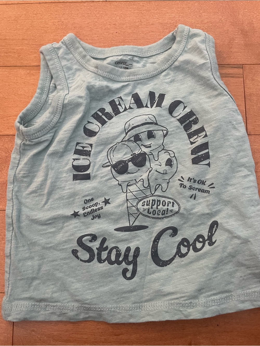George Light Blue 'Stay Cool' Ice Cream Crew Graphic Tank Top
